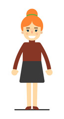 Happy redhead business woman in blouse and skirt isolated on white background vector illustration. People personage in flat design.