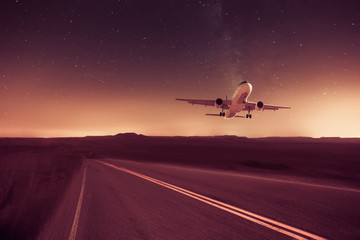 Fototapeta na wymiar Plane on deserted background