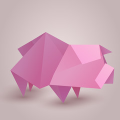 Illustration of a paper origami pig. Paper Zoo. Vector element for your design © veleri_kz