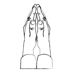 monochrome sketch of hands in position of pray in side view vector illustration