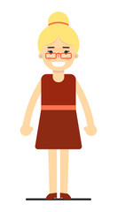 Positive blonde business woman in red dress isolated on white background vector illustration. People personage in flat design.