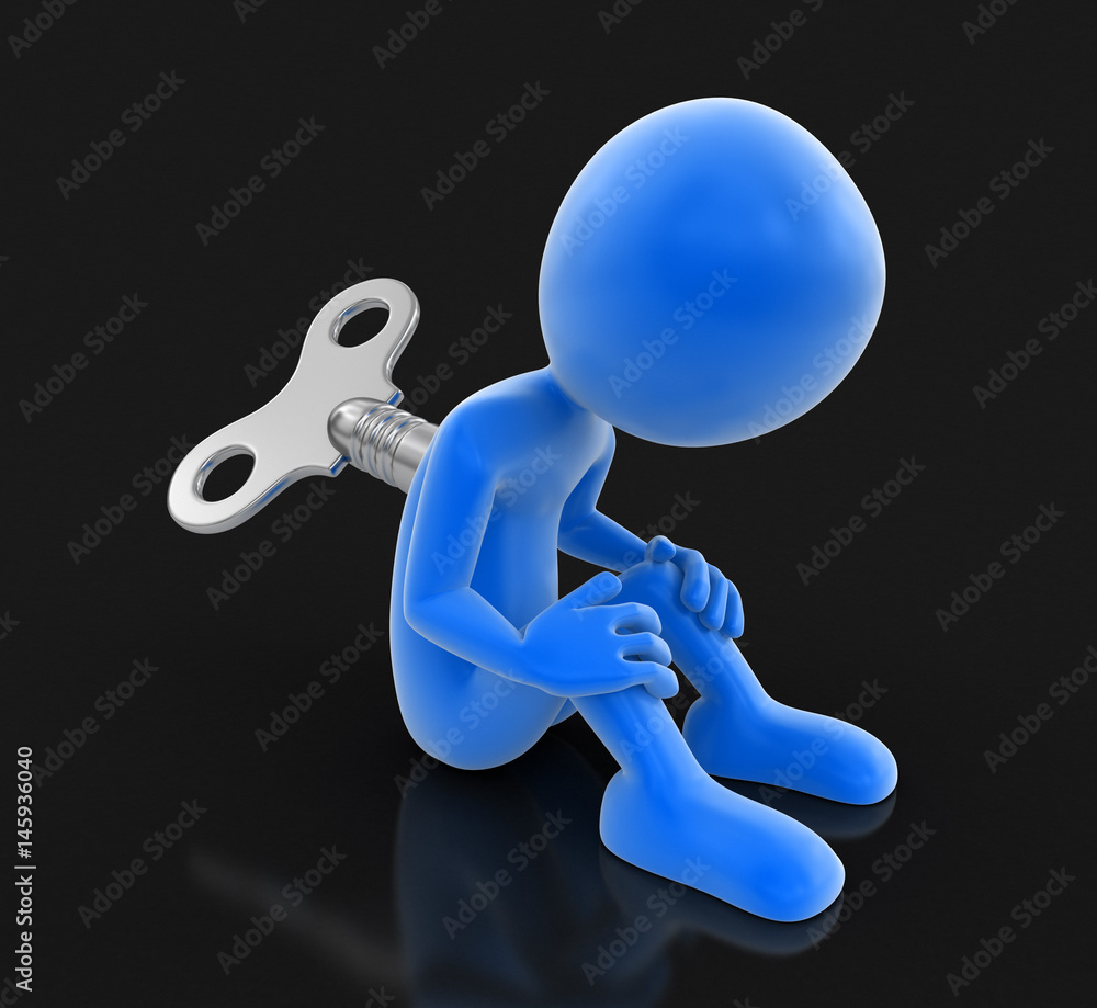 Poster man and winding key. image with clipping path