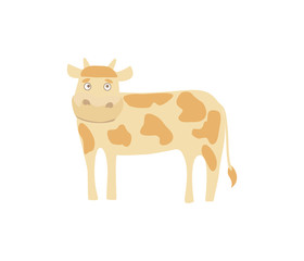 Young cow hand drawn vector illustration isolated on white background. Cute cattle farm animal, domestic livestock in cartoon style.