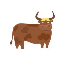 Young bull hand drawn vector illustration isolated on white background. Cute cattle farm animal, domestic livestock in cartoon style.