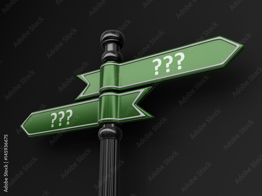 Poster questions pointers on signpost. image with clipping path