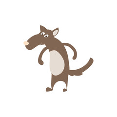 Timber wolf personage vector illustration isolated on white background. Cute wild animal, zoo wildlife character in cartoon style.