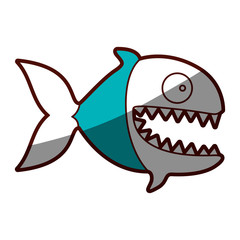 silhouette color blue of piranha with big teeths vector illustration