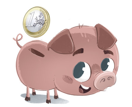 cerdo de hucha con dinero