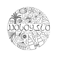 Culture of Malaysia. Hand drawn symbols of Malaysia. Vector illustration.