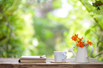 Cosmos flower and books