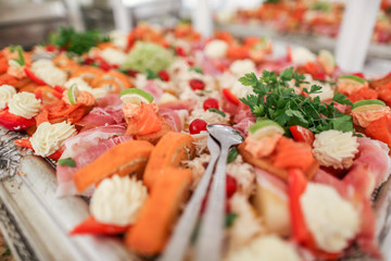 Delicious appetizers with different food snaks