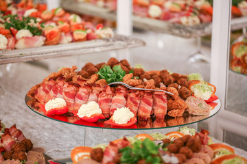 Delicious appetizers with different food snaks