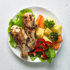 My lunch plate. Chicken, greens and vegetables.