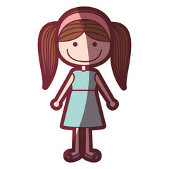 color silhouette shading cartoon pigtails hair girl with dress vector illustration