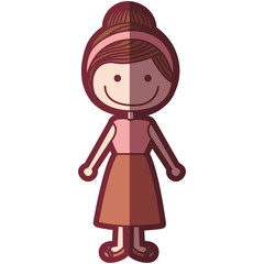 color silhouette shading cartoon collected hair girl with shirt and skirt vector illustration
