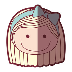 color silhouette shading cartoon front face girl with blond short hair and bow lace vector illustration