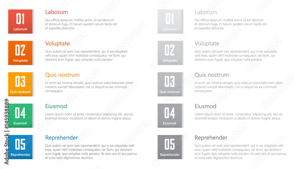 Poster vector numbered list design with colorful squares