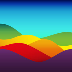 Fototapeta na wymiar Flat design colorful waves or hills on landscape