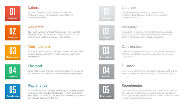 vector numbered list design with colorful squares