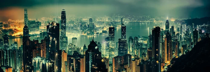 Zelfklevend Fotobehang Panoramic shot of evening hong kong © niromaks
