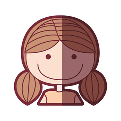 color silhouette shading cartoon half body girl with brown pigtails hair vector illustration