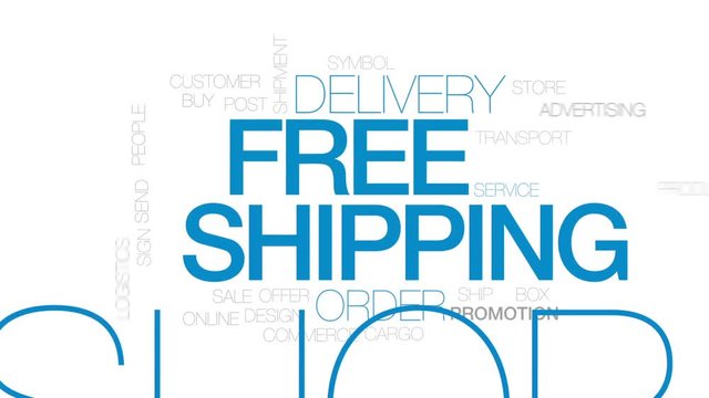 Free shipping animated word cloud, text design animation. Kinetic typography.
