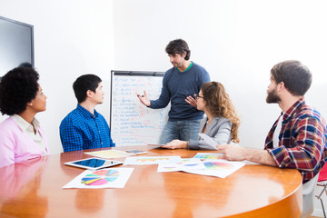 Fototapeta premium People office diverse mix race group businesspeople designers discussing smile casual wear