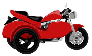 Color classic caferacer motorcycle with sidecar side view graffiti style isolated on white illustration