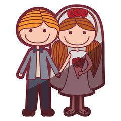 color silhouette shading cartoon groom with formal suit and bride with pigtails hairstyle vector illustration