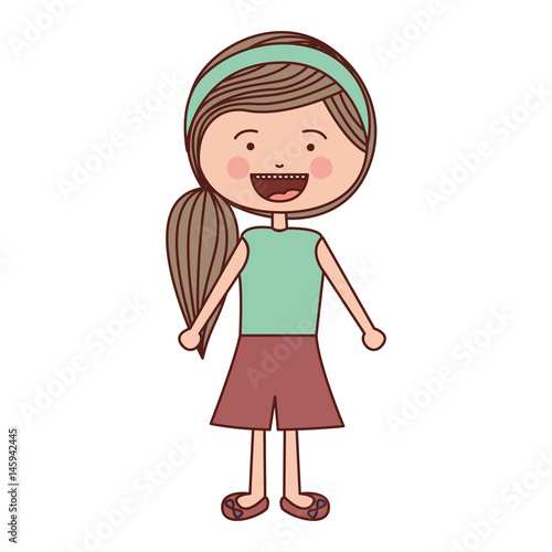 Color Silhouette Smile Expression Cartoon Side Ponytail Hair Girl