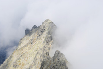 Top of the mointain in fog