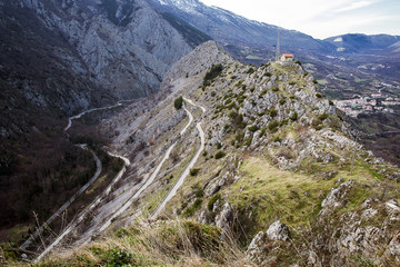 Panoramic view of street towards Castrovalva with anversa degli Abruzzi in the back