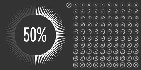 Set of circle percentage diagrams from 0 to 100 ready-to-use for web design, user interface (UI) or infographic - indicator with white