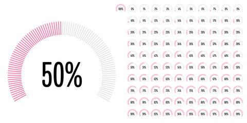 Set of circular sector percentage diagrams from 0 to 100 ready-to-use for web design, user interface (UI) or infographic - indicator with pink