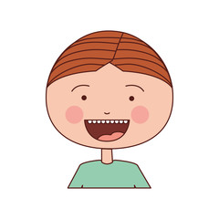 color silhouette smile expression cartoon half body boy with t-shirt vector illustration