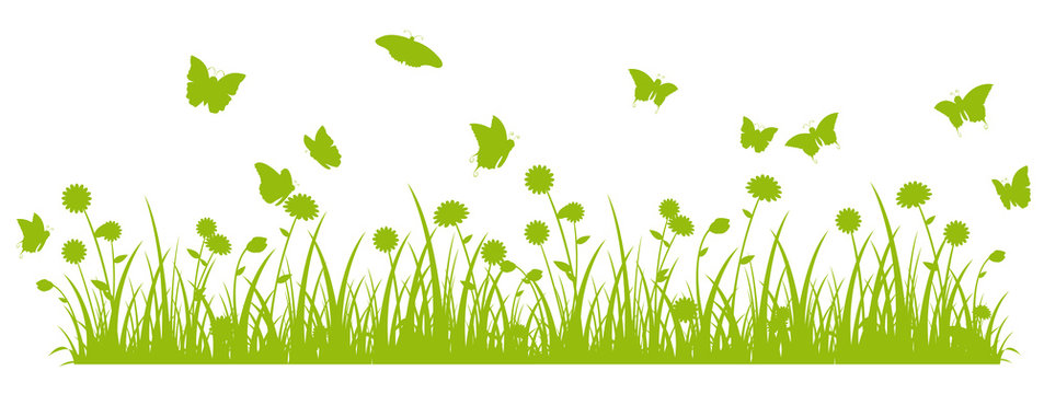 Butterfly meadow banner green silhouette 