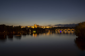 Fototapeta na wymiar Night View Of Prague Castle And Charles Bridge, Czech Republic
