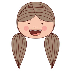 color silhouette smile expression cartoon front face woman with striped pigtails hair vector illustration