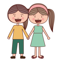 Obraz na płótnie Canvas color silhouette smile expression cartoon guy and girl pigtails hairstyle with taken hands
