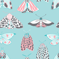 Summer moth seamless vector pattern.  Happy and colorful design.
