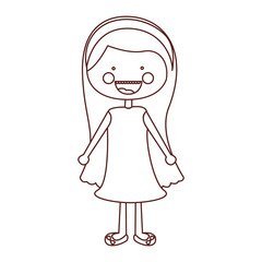 sketch contour smile expression cartoon long hair girl with dress vector illustration