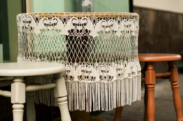 Beautiful lace tablecloth with fringe