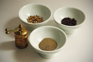 Variety of pepper in bowls