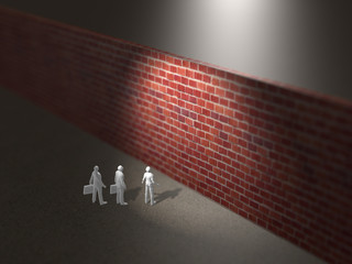 Business figures that look at the wall