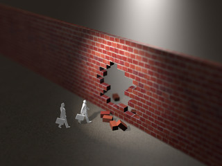 Business figures heading for holes with holes