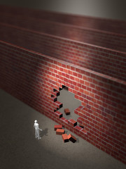 Male figure watching a hole with a hole