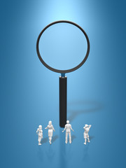 Family figures that watch magnifying glasses