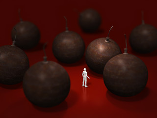 Male figures surrounded by bombs