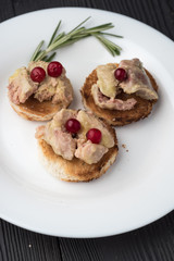 Foie gras on sandwiches and red onion marmalade