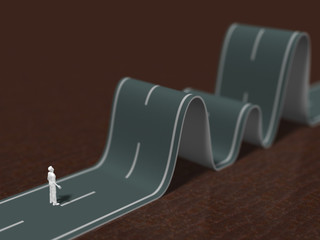 Male figure surprisingly on undulating roads